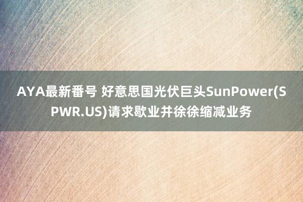 AYA最新番号 好意思国光伏巨头SunPower(SPWR.US)请求歇业并徐徐缩减业务